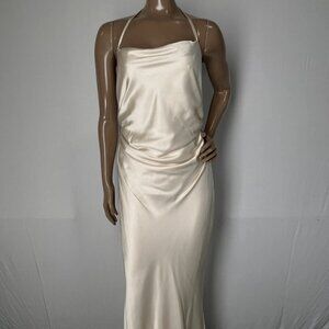 BHLDN Saylor Satin Cowl Neck Maxi Dress • Size XL • Champagne Beige • Back Tie